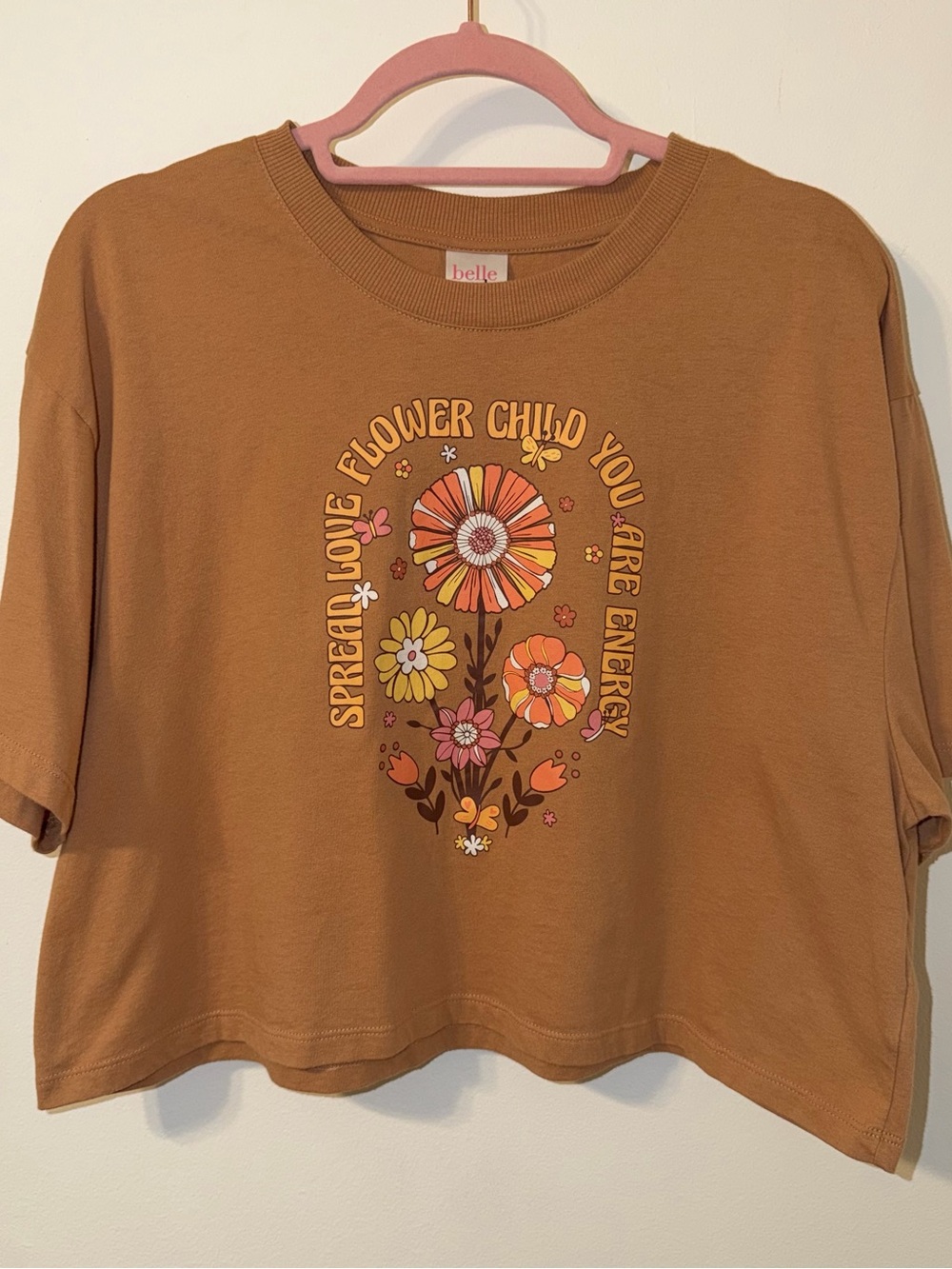 Belle Du Jour Brown Graphic Flower Child Boxy Crop Tee